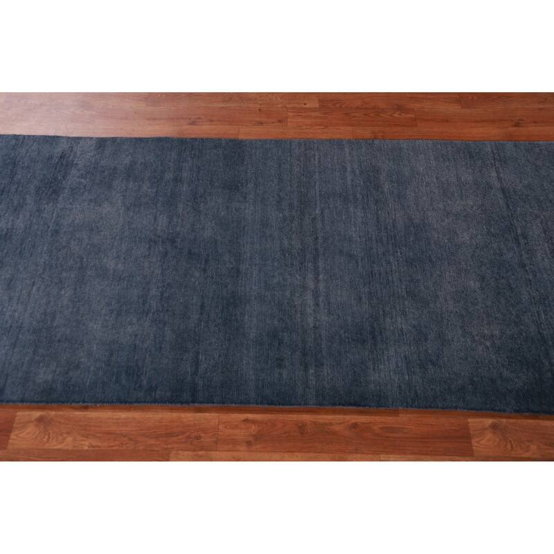 Hand Knotted Oriental 100% Wool Carpet Modern Solid Navy Blue & Blues Gabbeh Runner Rug - 7' 11'' X 2' 9''