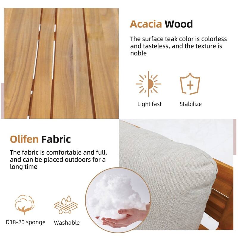 Outdoor 5-piece Acacia Wood Conversation Sofa Set with Removable Waterproof Cushions and Coffee/ Side Table