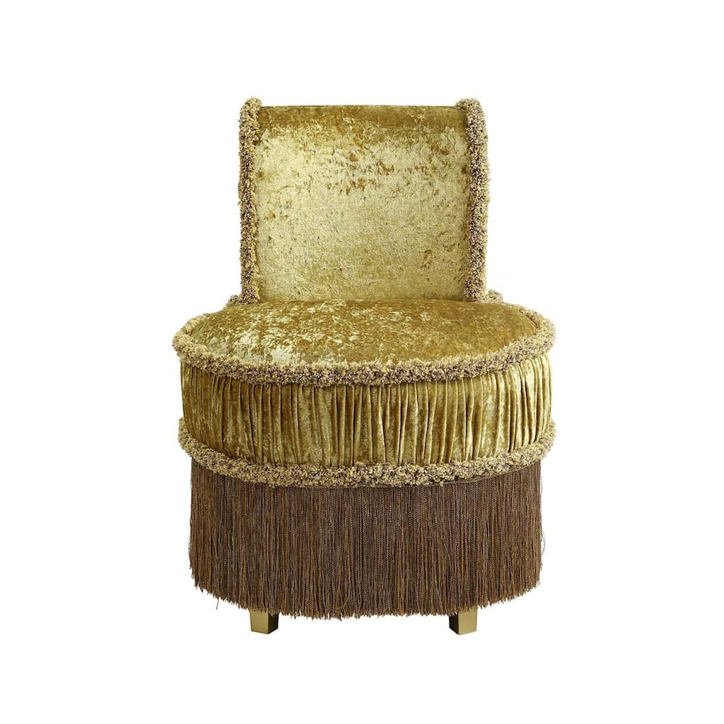 Upholstered Vanity Stool with Button Tufted Back in Gold