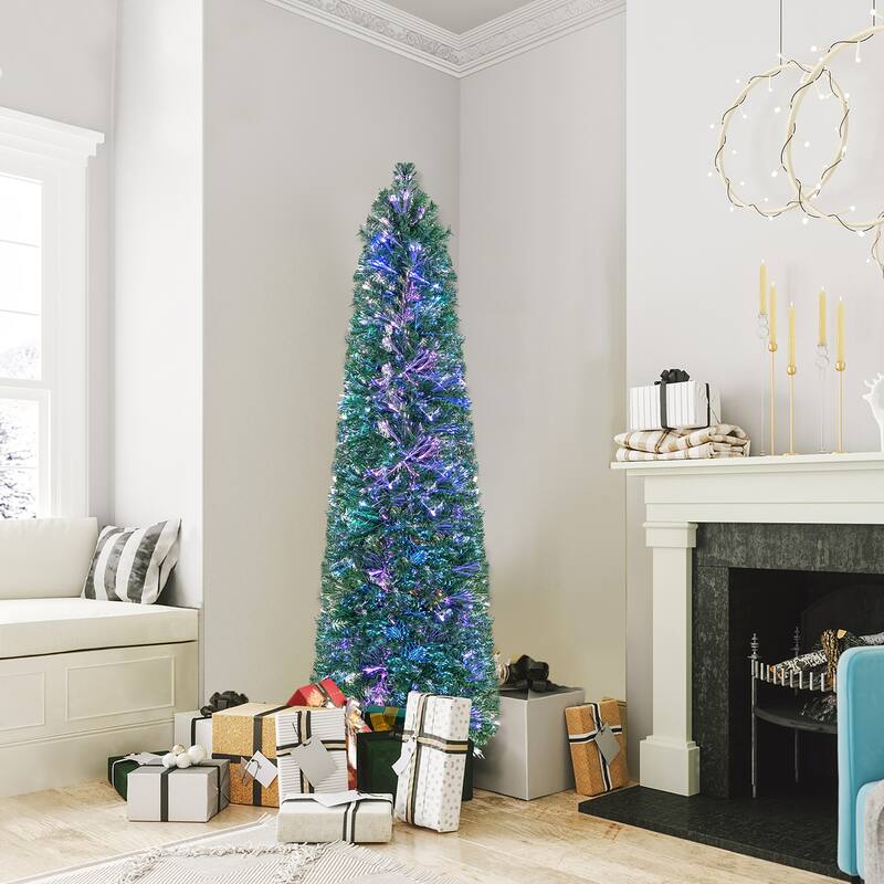 Gymax 6 FT Fiber Optic Artificial Christmas Tree Slim Pencil Xmas Tree - 6 Foot