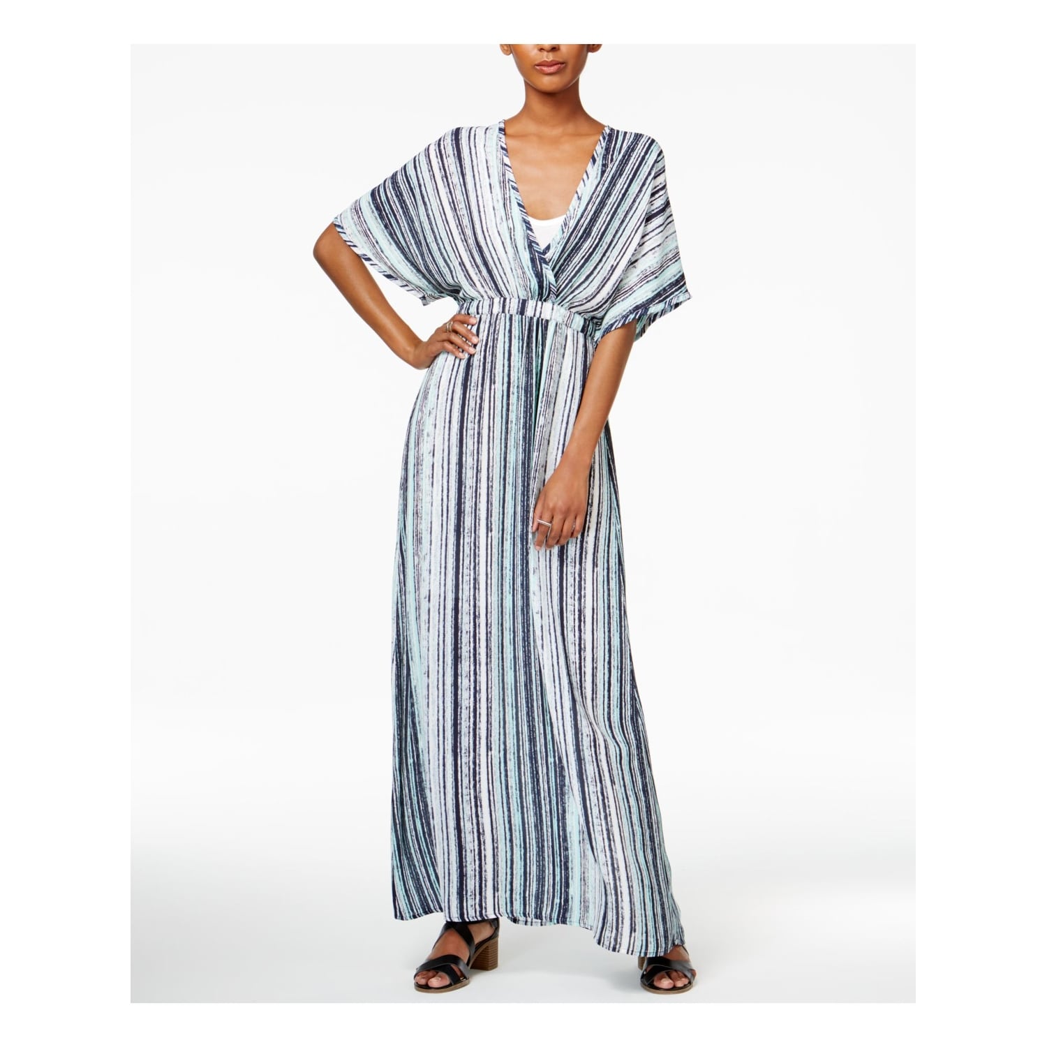 short blue wrap dress