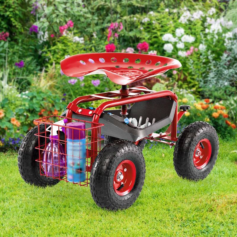 Costway Garden Cart Patio Wagon Rolling Work Seat with Tool Tray - See Details