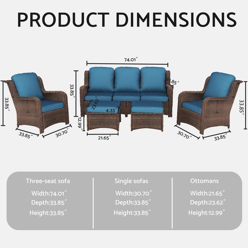 GDFStudio - Celeste 5-Piece Outdoor Rattan Sectional Seating Set with Cushions for Patio and Garden Comfort