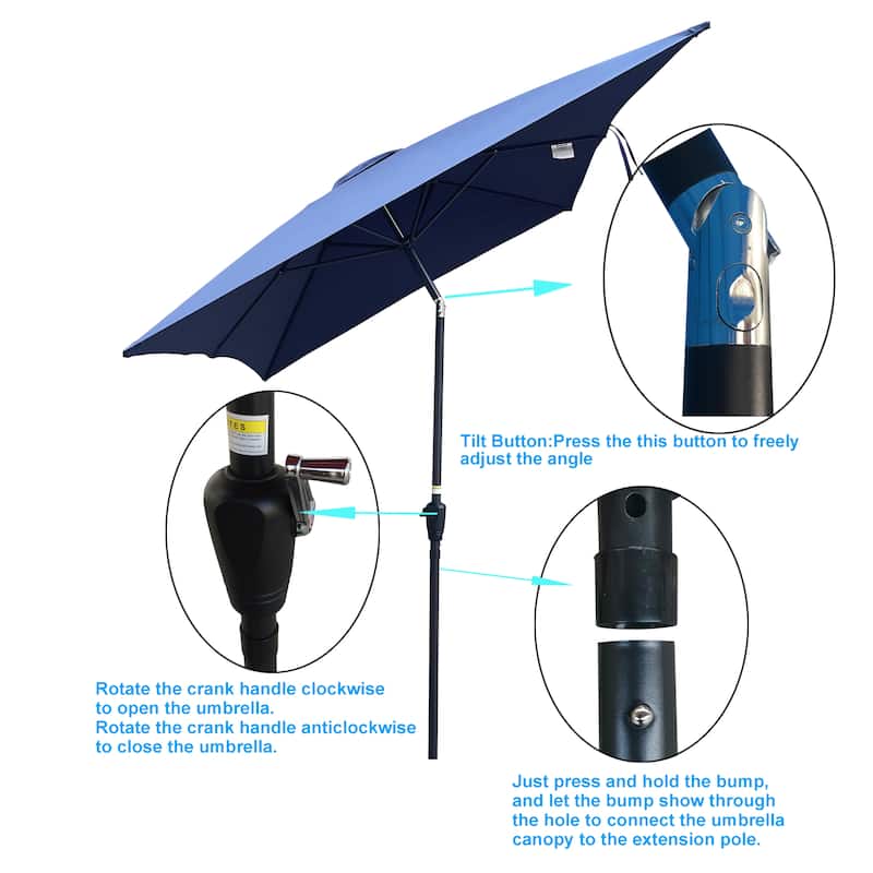 6x9ft Patio Umbrella Outdoor Waterproof Umbrella with Crank and Push Button Tilt without flap for Garden Backyard Pool
