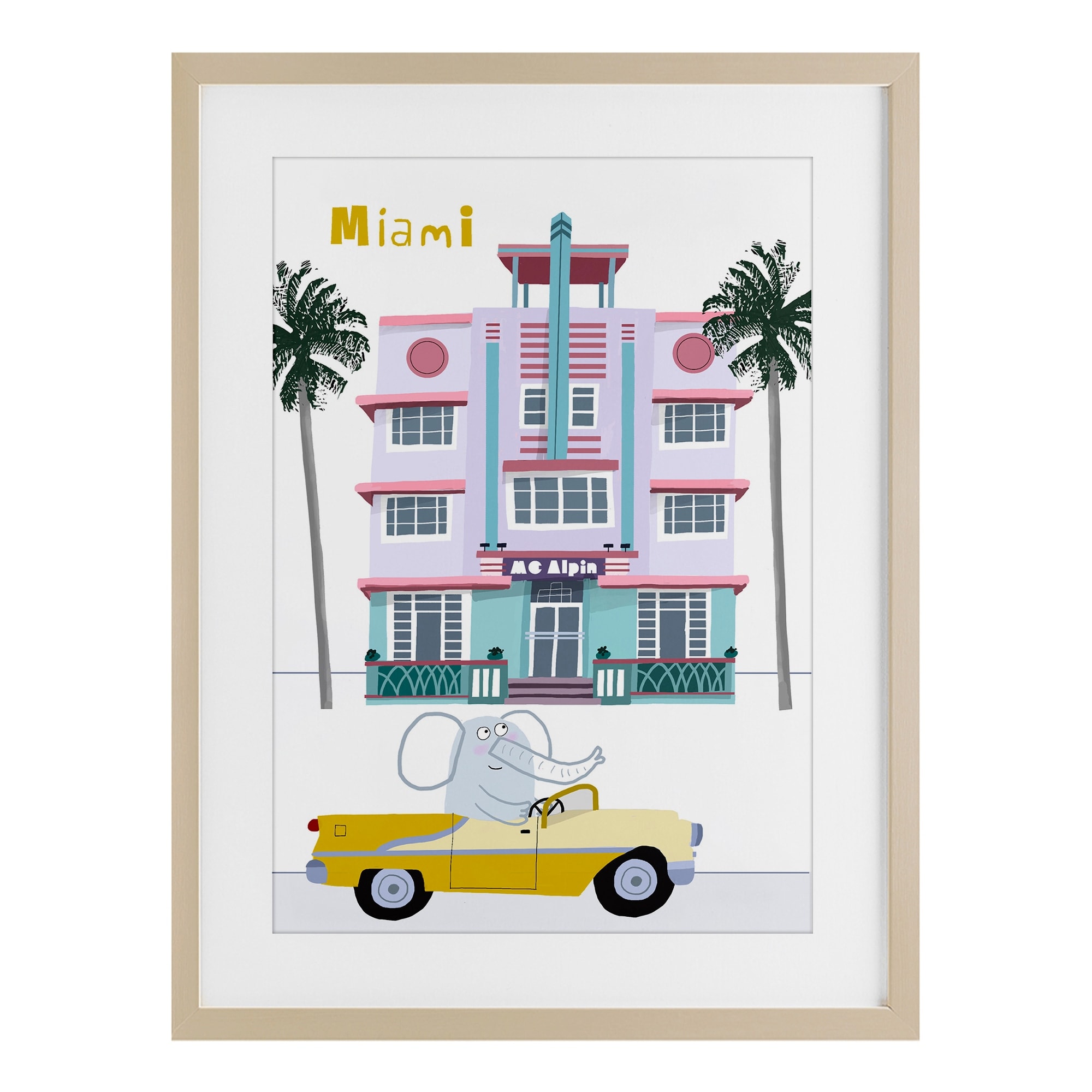 Stupell Elephant & Miami Hotel Under Glass Framed Design By Carla Daly