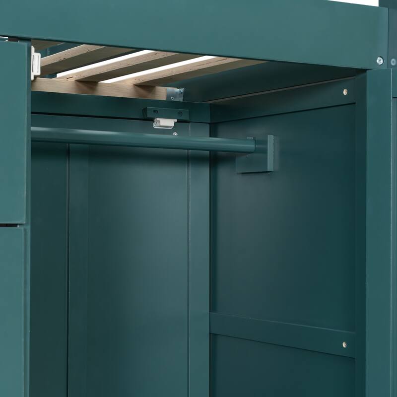 Full Size Bunk Bed with 2 Large Drawers & 5 Small Drawers, MDF & Solid Wood Construction