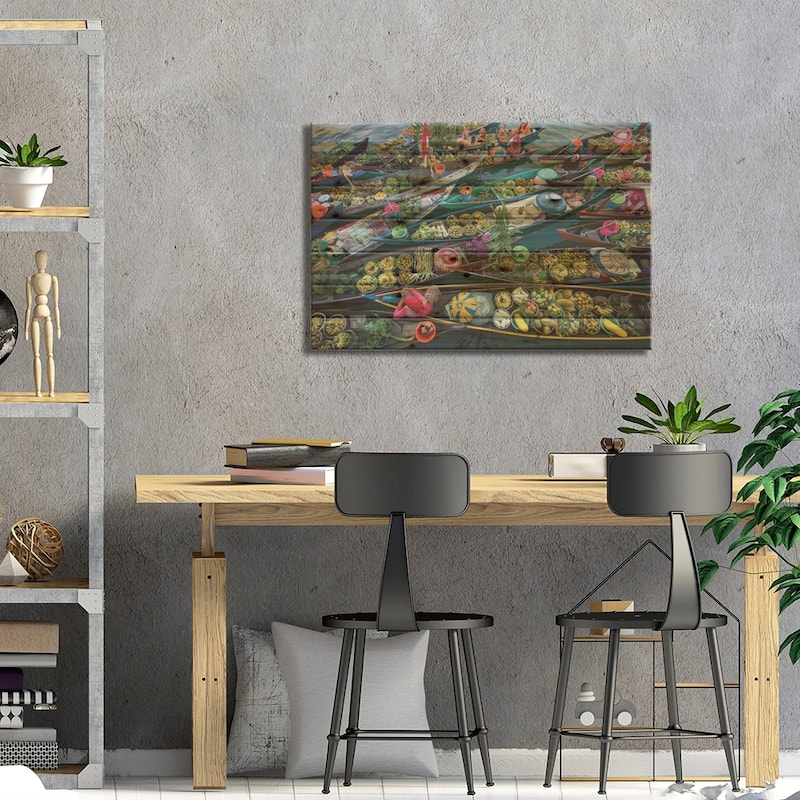 Banjarmasin Floating Market Print On Wood by Fauzan Maududdin - Multi-Color
