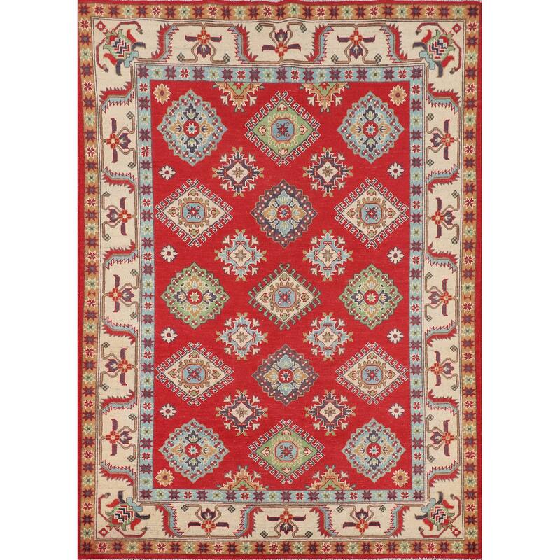 Kazak Oriental Rug Hand-Knotted Bedroom Red Wool Carpet - 5'0" x 6'7"