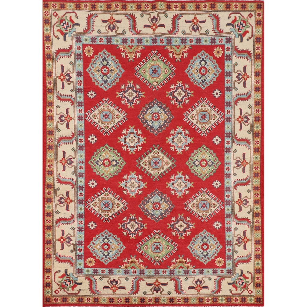 Kazak Oriental Rug Hand-Knotted Bedroom Red Wool Carpet - 5'0" x 6'7"