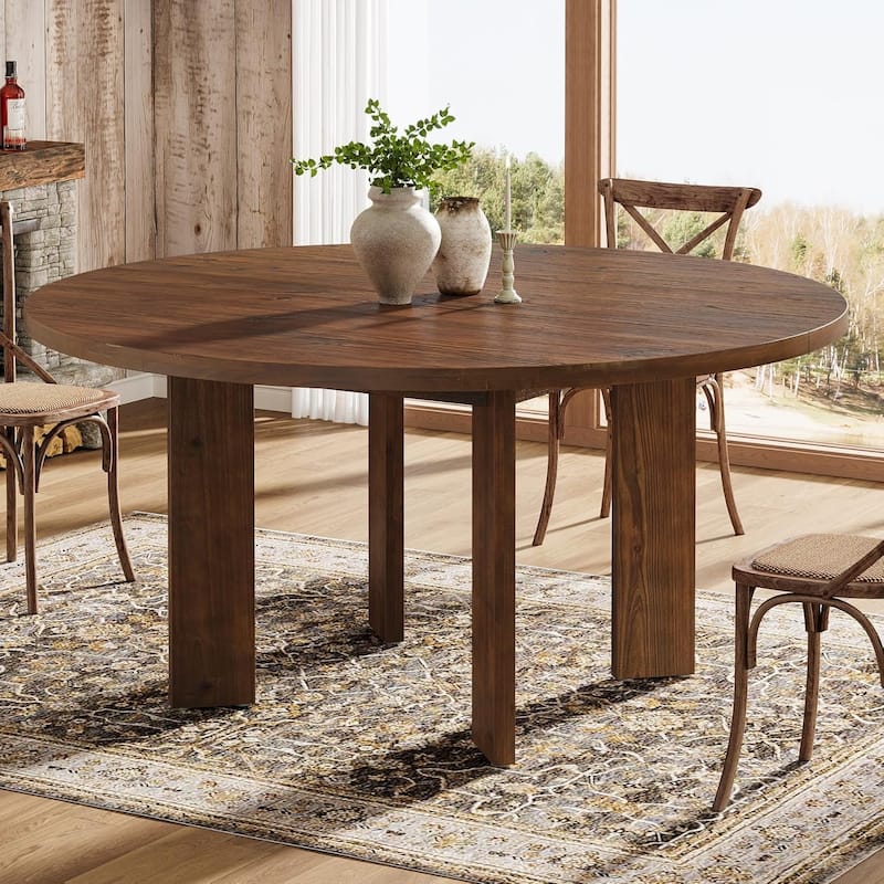 47.24" Farmhouse Solid Wood Round Dining Table for 4-6 People - Brown