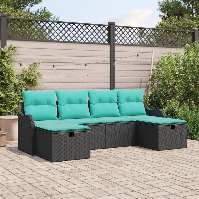 vidaXL 6 Garden Sofa Set with Cushions Black/Brown/Grey Poly Rattan - 90.9 x 46.1 x 27.2 - Black