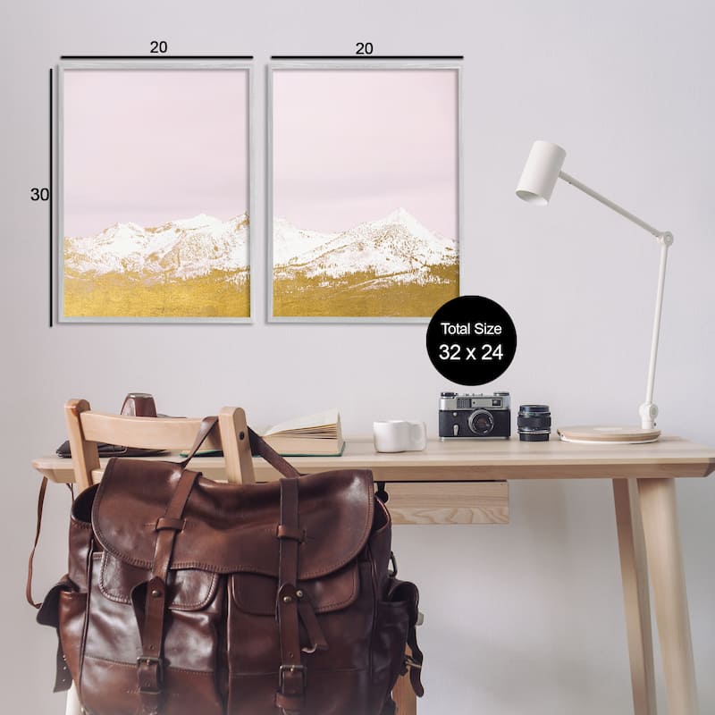 Stupell Snow Tipped Mountains on Pink Framed Giclee Art Design By Gemma Bardot (Set of 2)