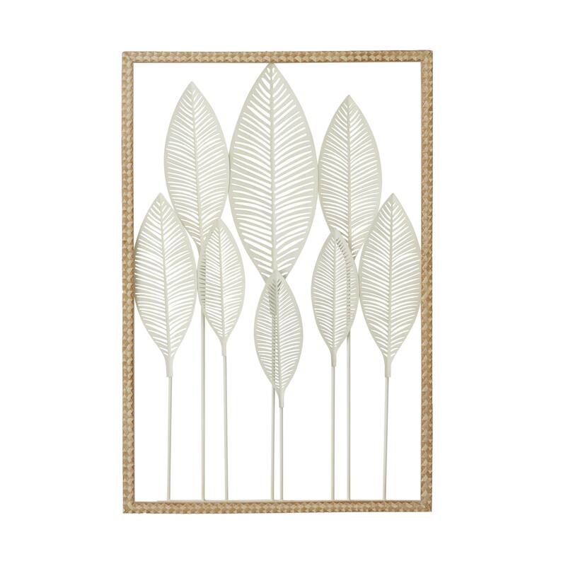 Metal Leaf Tall Cut-Out Home Wall Decor with Intricate Laser Cut Designs - White - Roche River Decor - White