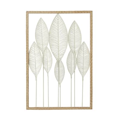Metal Leaf Tall Cut-Out Home Wall Decor with Intricate Laser Cut Designs - White - Roche River Decor