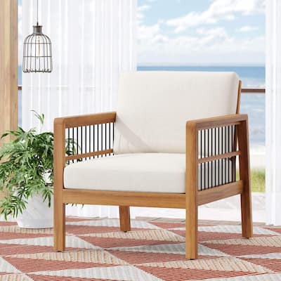 Christopher Knight Home Acacia and Wicker Patio Club Chair with Cushion