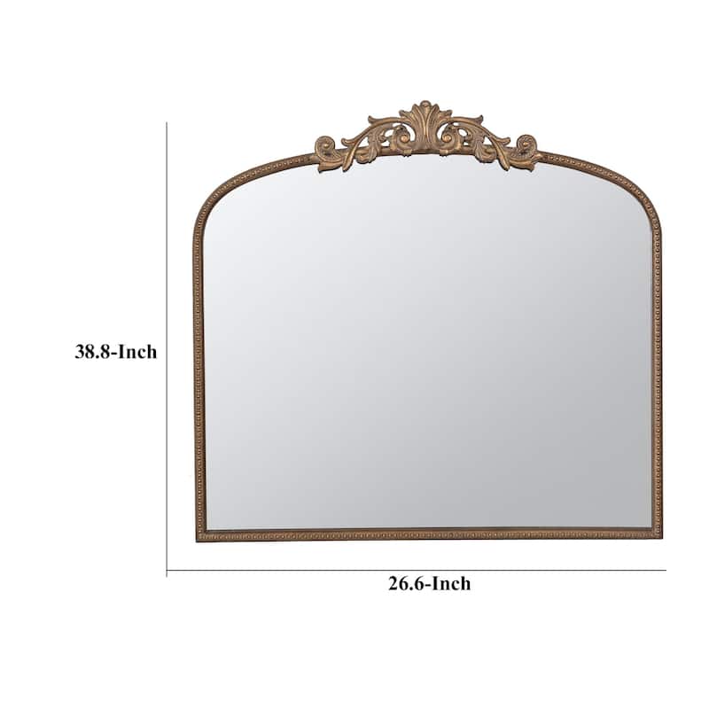 Kea 41 Inch Wall Mirror, Gold Curved Arched Metal Frame, Baroque Design