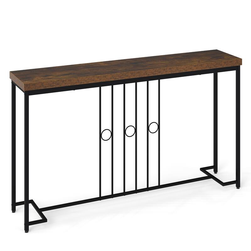 Gymax Industrial Console Table 55'' Narrow Table w/ H-Shaped Base &