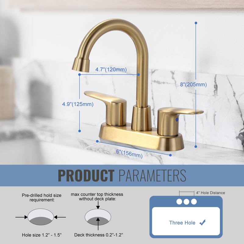 WOWOW 4 in. Centerset Double Handle High Arc Bathroom Faucet