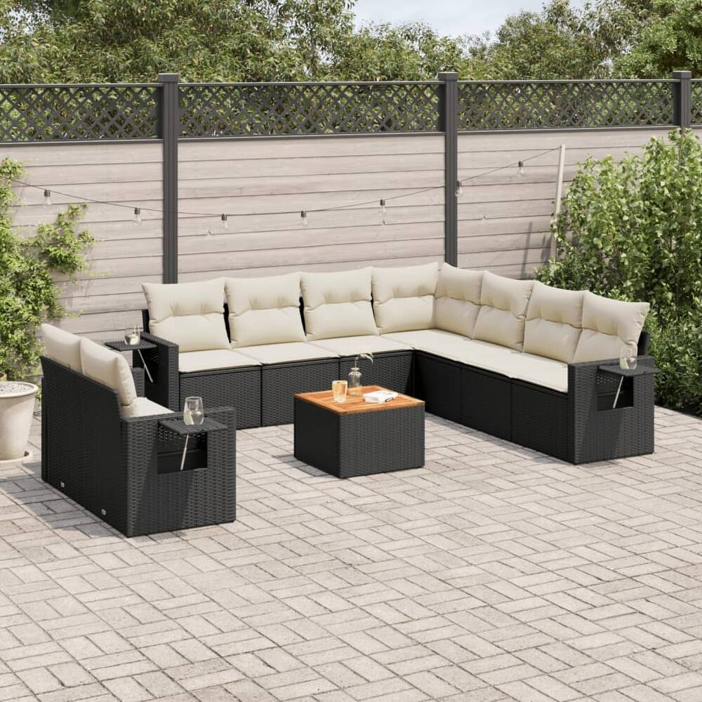 vidaXL Garden Sofa Set 10 Piece with Cushions Outdoor Sofa Set Poly Rattan - 21.7 x 21.7 x 14.6 in (W x L x H)