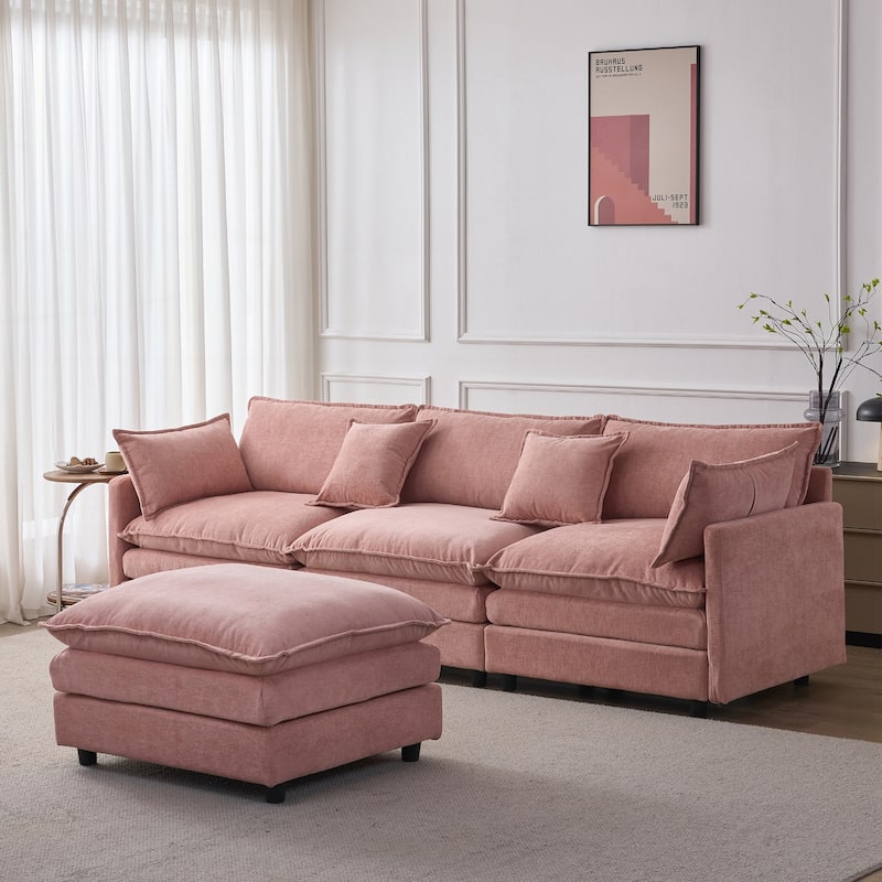 Upholstered Soft Chenille Fabric Sofa,3 Seater with Ottoman L Shape Sofa