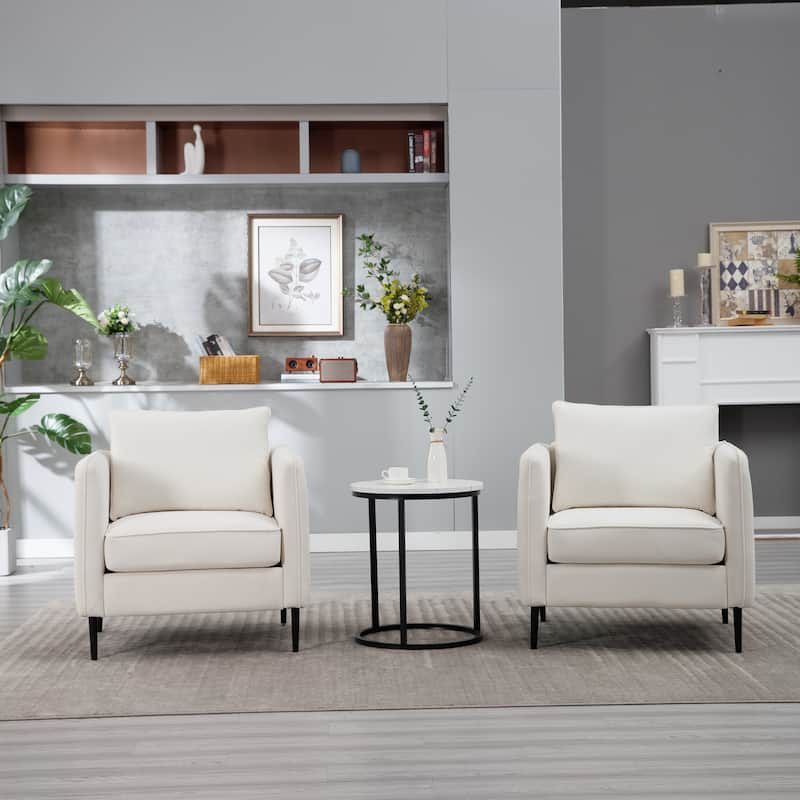 Ivory Velvet Accent Chair with Metal Legs, Modern Design