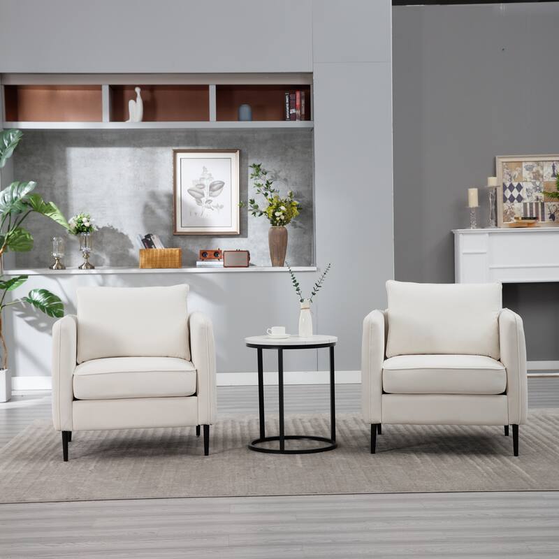 Mid-Century Modern Armchair with 1 Pillow and Metal Legs for Bedroom