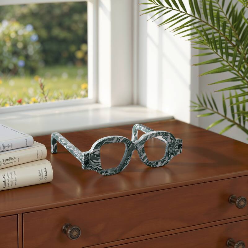 Stone Decorative Object Eyeglasses Shape Carved Sculptural Accent - 9" x 8" x 3" - Green