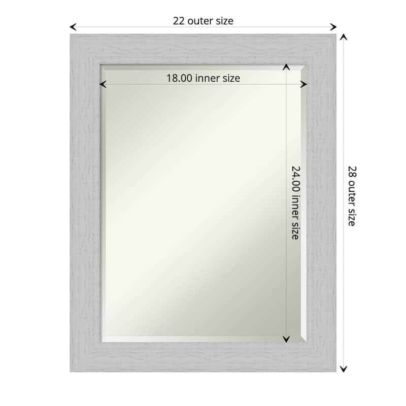 Beveled Wood Bathroom Wall Mirror - Shiplap White Frame - Outer Size: 22 x 28 in