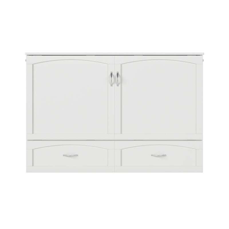 Marion Queen Murphy Bed Chest with 6" Mattress, Storage Drawer & Built-In Charger