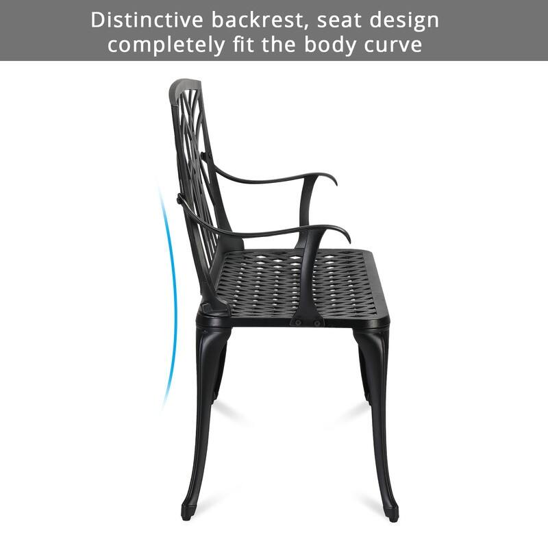 Outdoor Patio Garden Black 38 in. Powder-coat Aluminum Bench