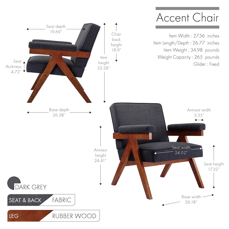 Porthos Home Carlin Fabric Upholstered Accent Chair with Rubberwood Legs