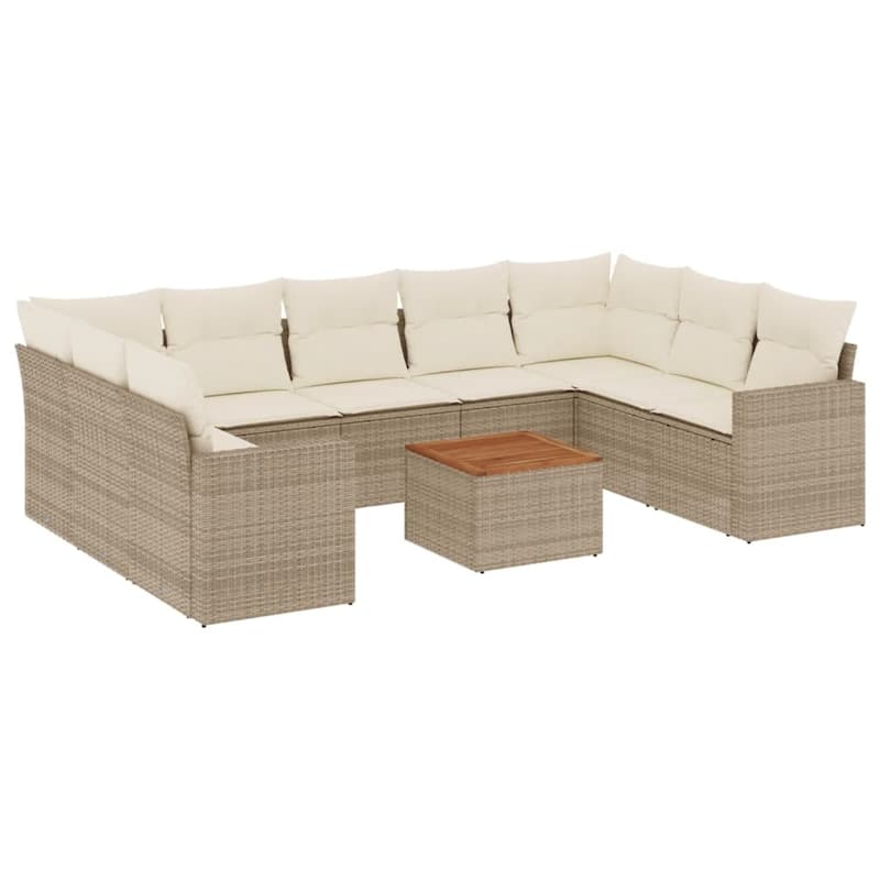 vidaXL Patio Sofa Set with Cushions Outdoor Furniture 10 Piece Poly Rattan - 21.7 x 21.7 x 14.6