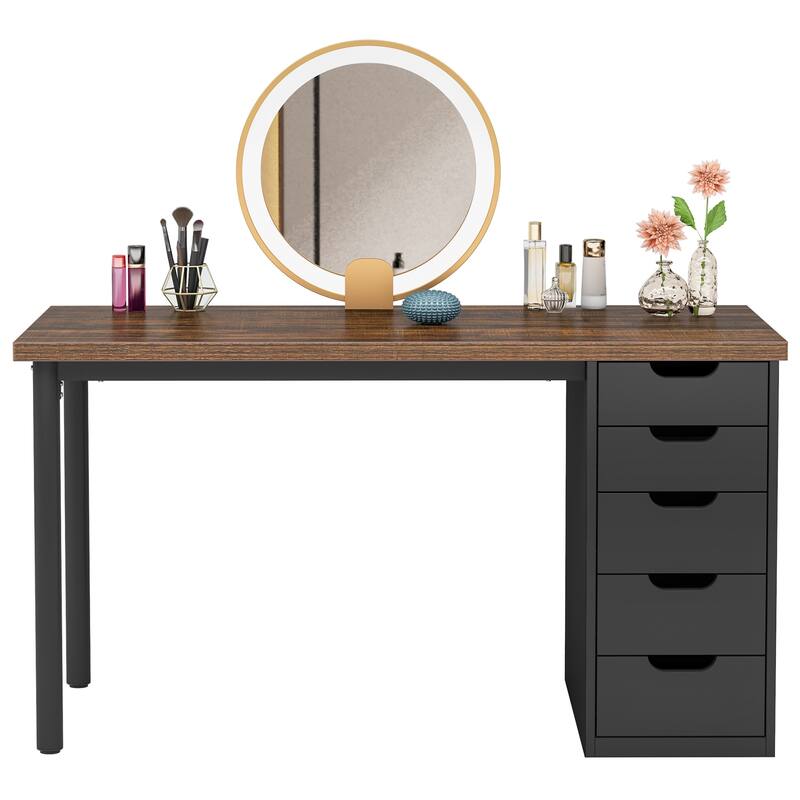 Modern Vanity Desk with 5 Reversible Drawers, Multiple Storage Makeup Desk, Christmas Gift for Home Use