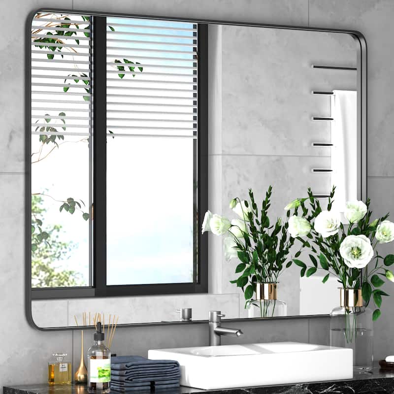 Modern Rounded Rectangle Wall Mirror with Stainless Steel Frame for Bathroom Vanity(1 Piece)