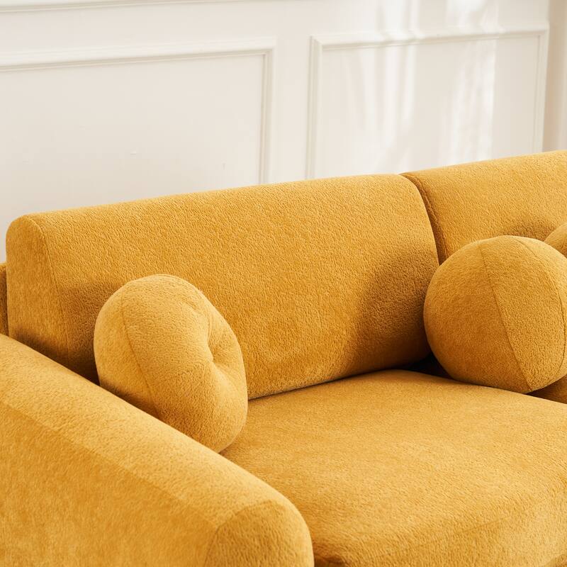 Modern Tufted Chenille Loveseat, Futon Sectional Love Seat Couch, Upholstered Sofa with 2 Pillows & 3 Lumbar Pillows