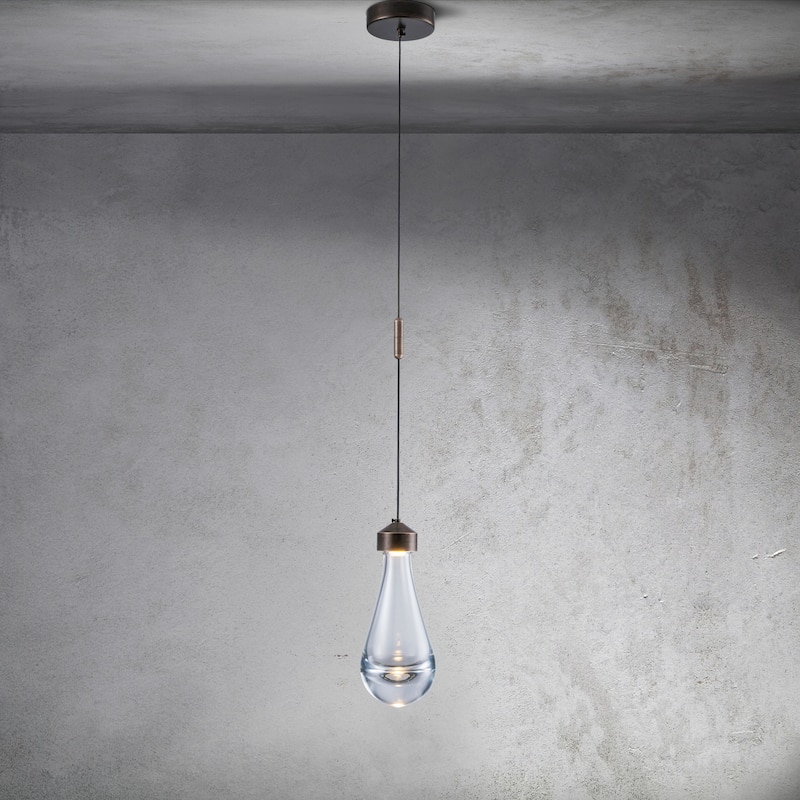 CraftHome 1-Light 5" Modern Teardrop Glass Integrated LED Pendant Light In Bronze Finish for Kitchen Island or Study Room - W5'' - W5'' - Plated Bronze