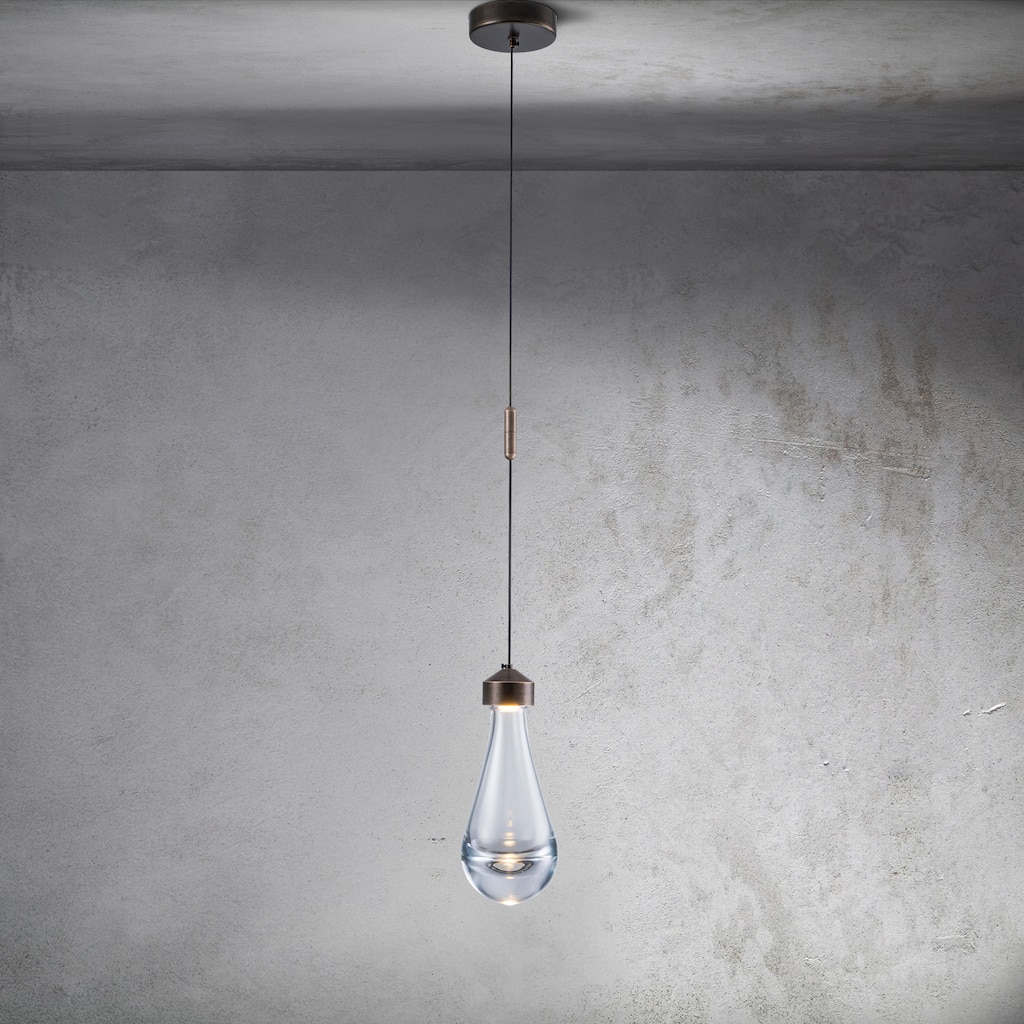 CraftHome 1-Light 5" Modern Teardrop Glass Integrated LED Pendant Light In Bronze Finish for Kitchen Island or Study Room - W5''