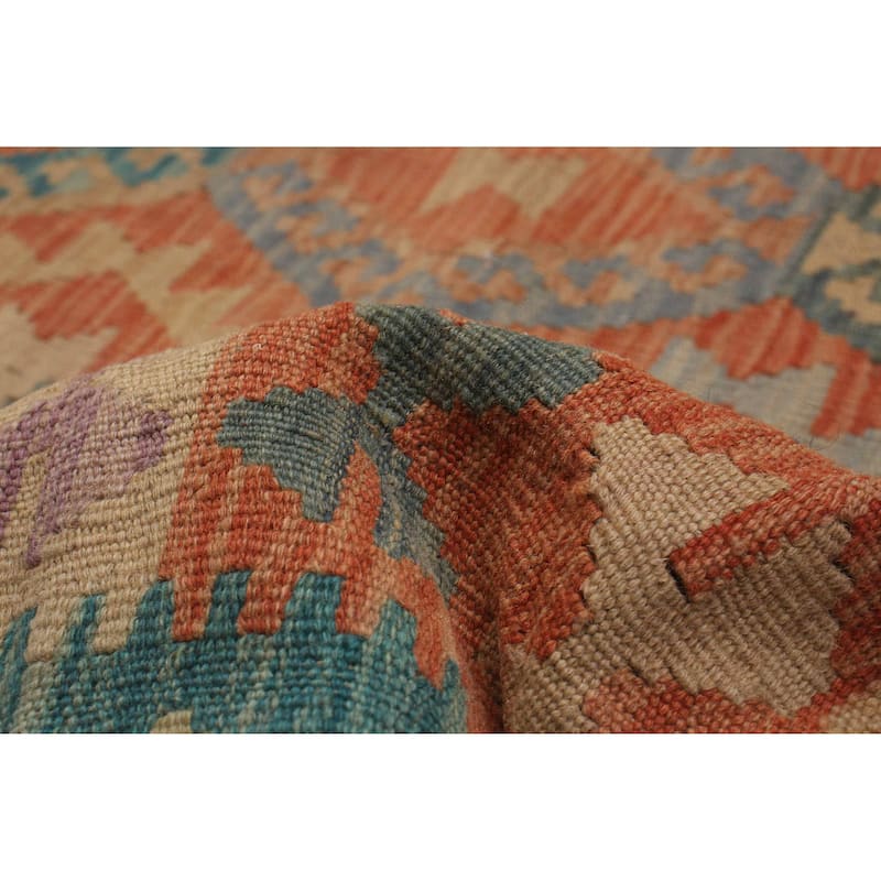 ECARPETGALLERY Flat-Weave Bold and Colorful Copper Wool Kilim - 6'7 x 9'10