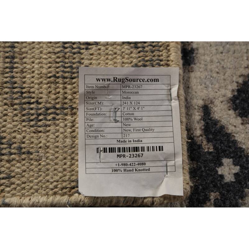All-Over Geometric Moroccan Oriental Rug Hand-Knotted Wool Carpet - 4'1" x 7'11"