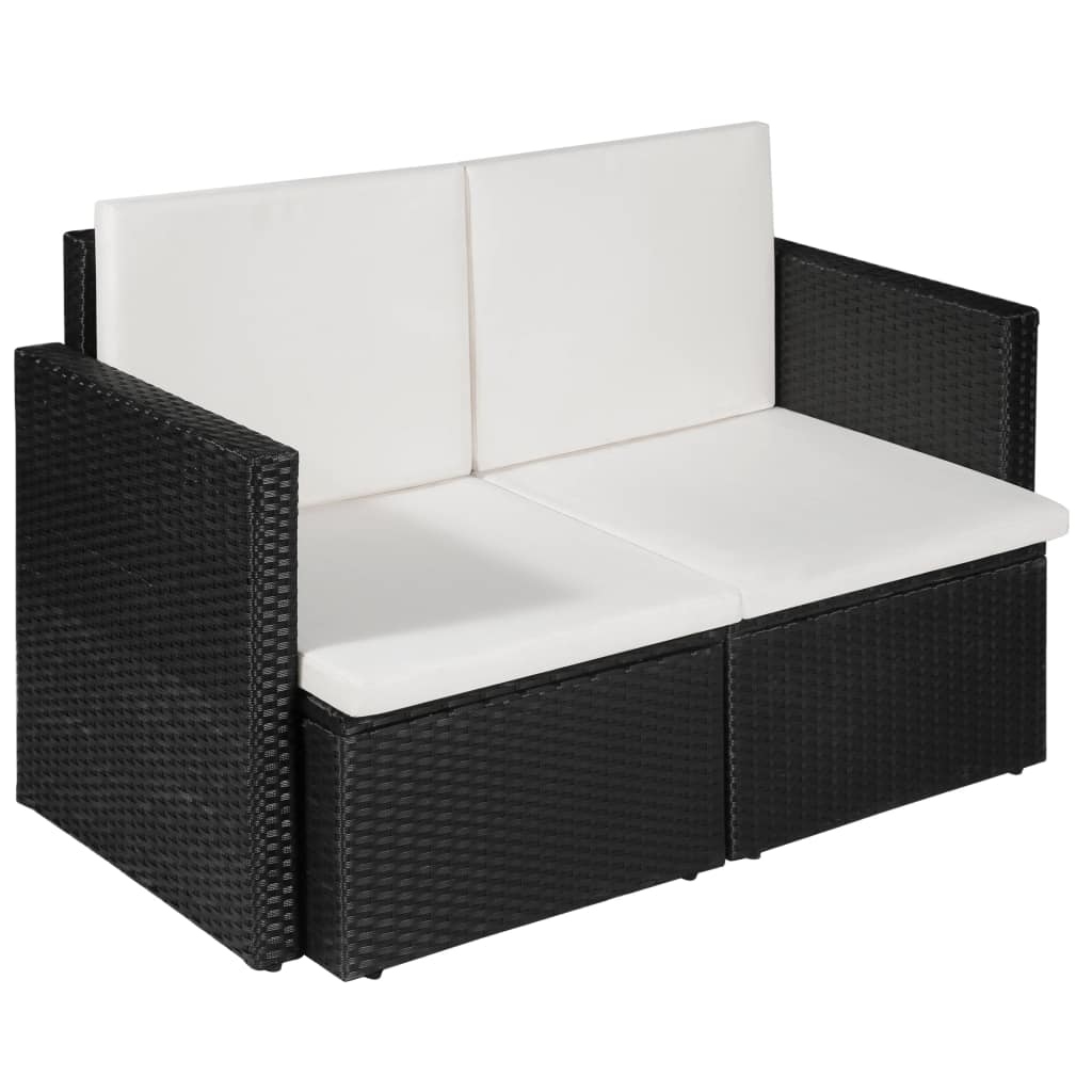 vidaXL 2 Seater Patio Sofa with Cushions Black Poly Rattan 20.9