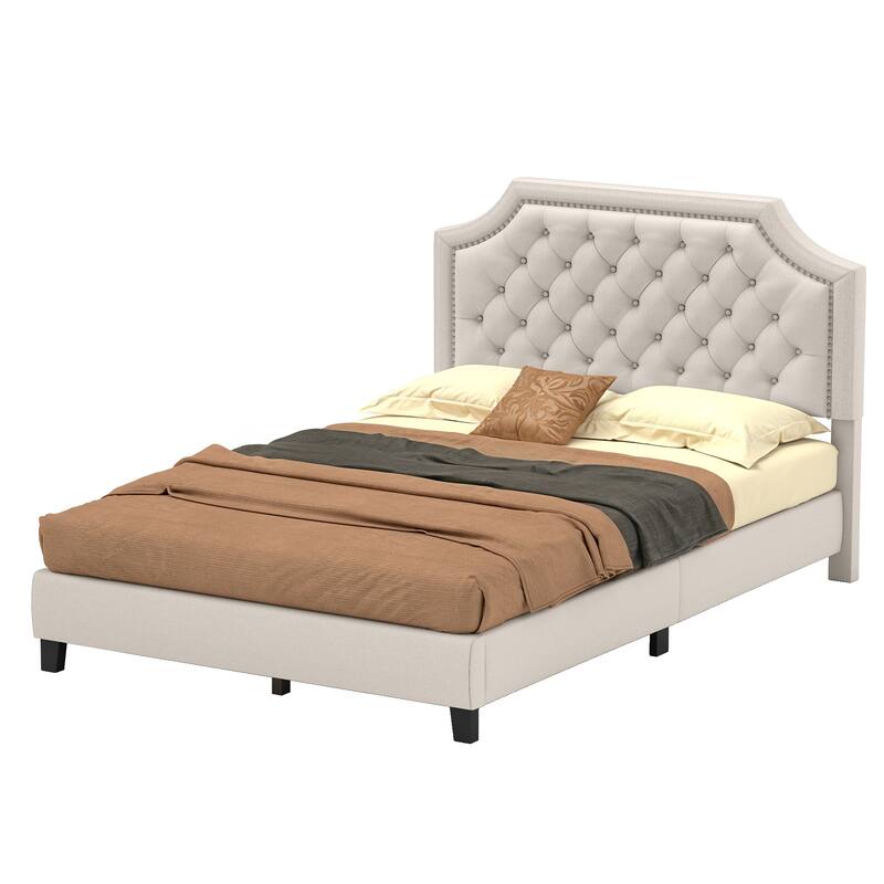 Moasis Upholstered Tufted Bed Frame with Adjustable Height Headboard