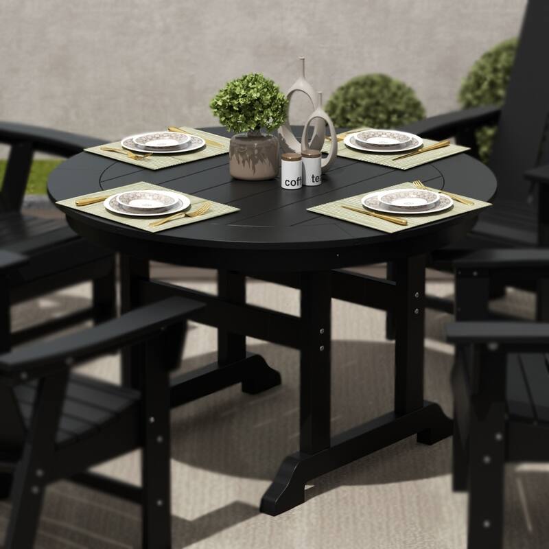 Polytrends Laguna Hdpe All Weather Outdoor Patio 47" Round Dining Table - Black