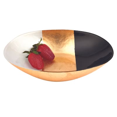 Oval Gold, Black and White 12 x 8" Glass Fruit or Salad Bowl
