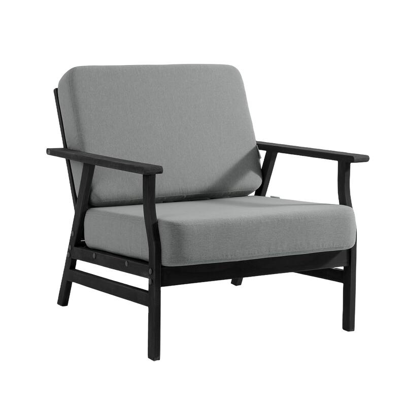 3 Piece Wood Patio Armchair Outdoor Bistro Set with Side Table