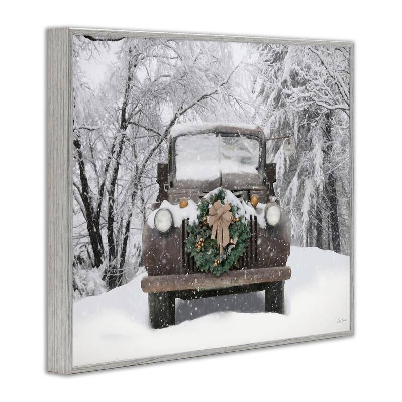 Stupell Wreathed Truck in Snow Framed Giclee Art Design By Lori Deiter