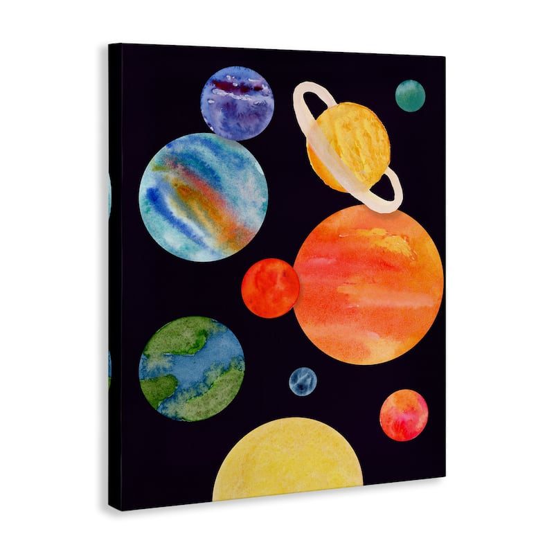 Stupell Watercolor Planets on Black Canvas Wall Art Design By Corinne Rose Designs