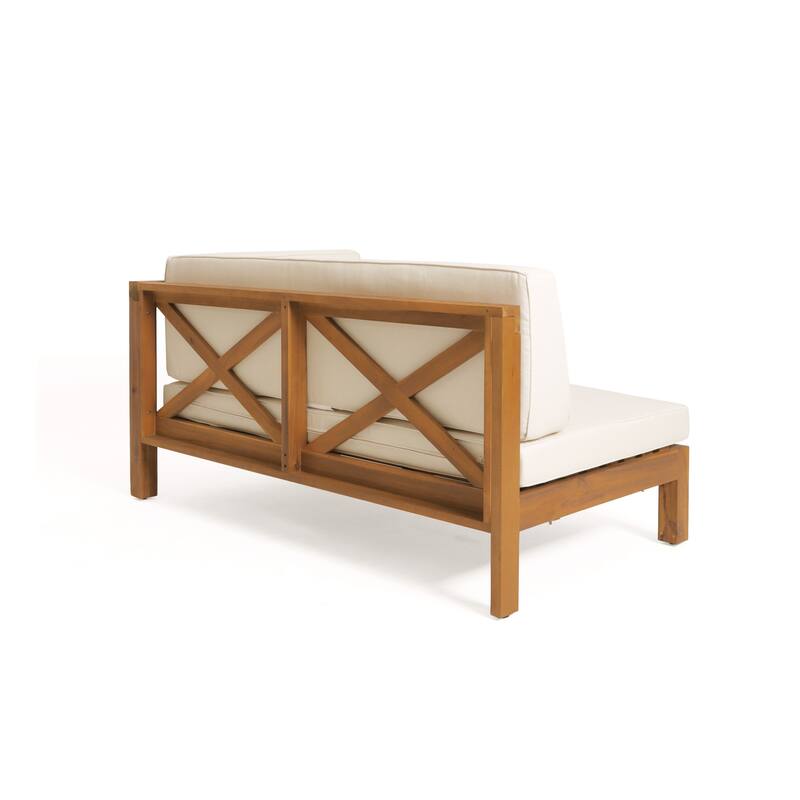 Roomfitters X-Back Corner Bench with Coffee Table, Outdoor Wooden Patio Sofa with Cushions for Garden or Porch