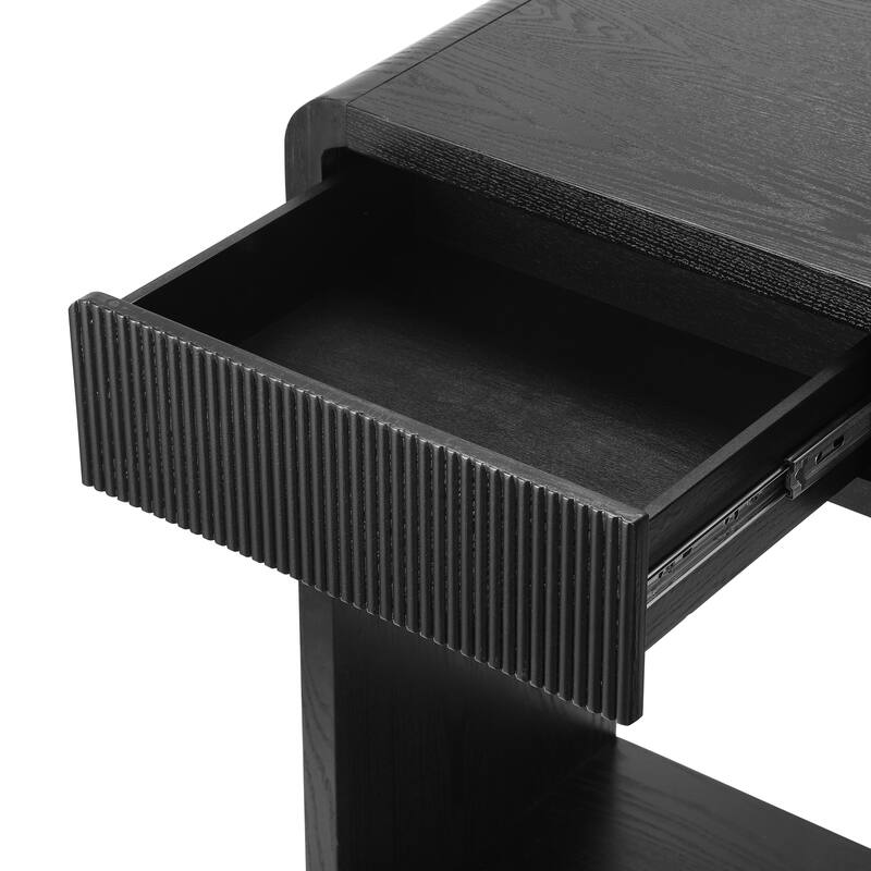 Round Edge Design Modern Console Table with 3 Drawers Vertical Slats