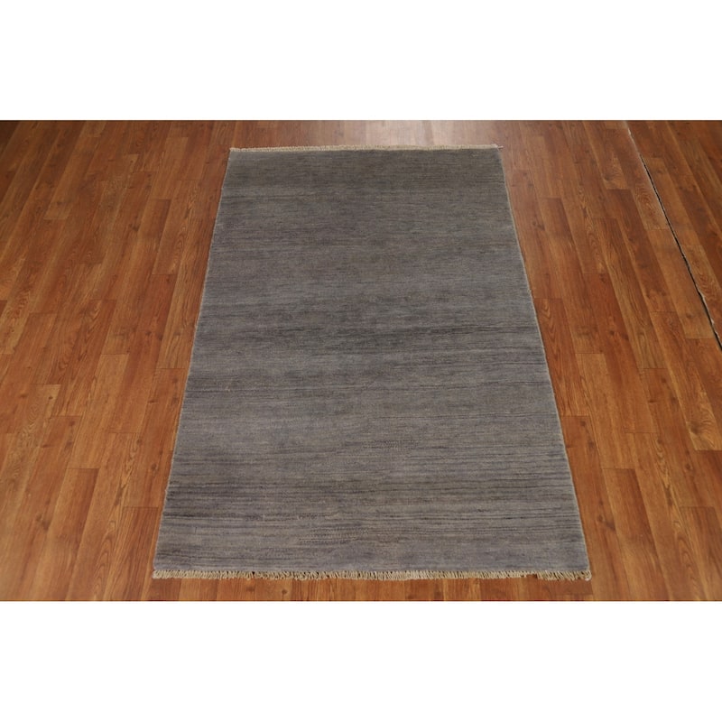 Hand Knotted Oriental 100% Wool Carpet Modern Modern Greys & Charcoal Gabbeh Area Rug - 4' 11'' X 3' 3''