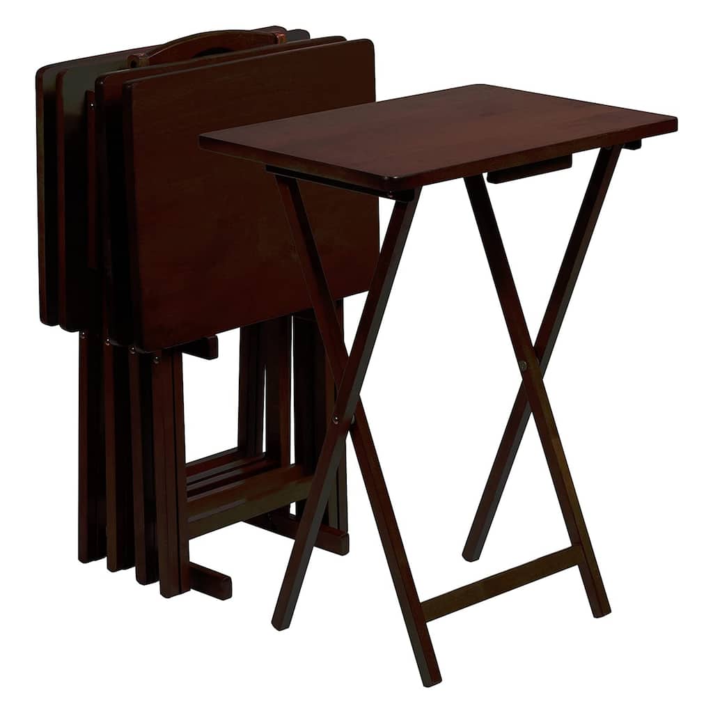PJ Wood Folding TV Tray Tables with Compact Storage Rack, Espresso, 5 Piece Set - 36.38